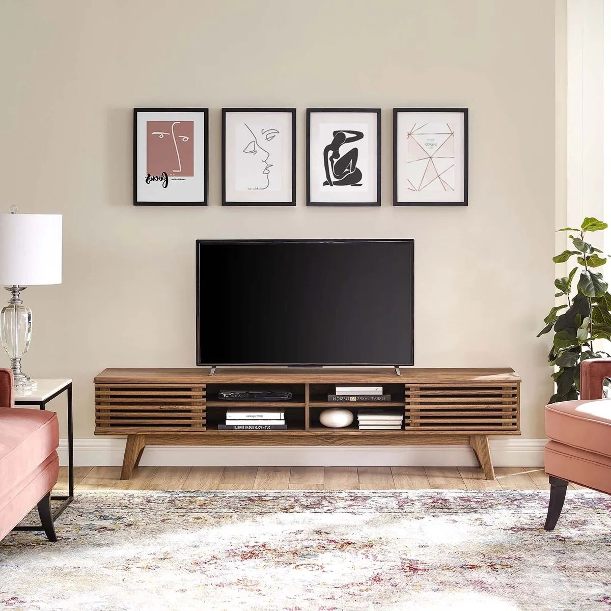 Modway Render 70" Entertainment Center Tv Stand In Walnut Walnut  889654146148 | Ebay With Walnut Entertainment Centers (Gallery 13 of 20)