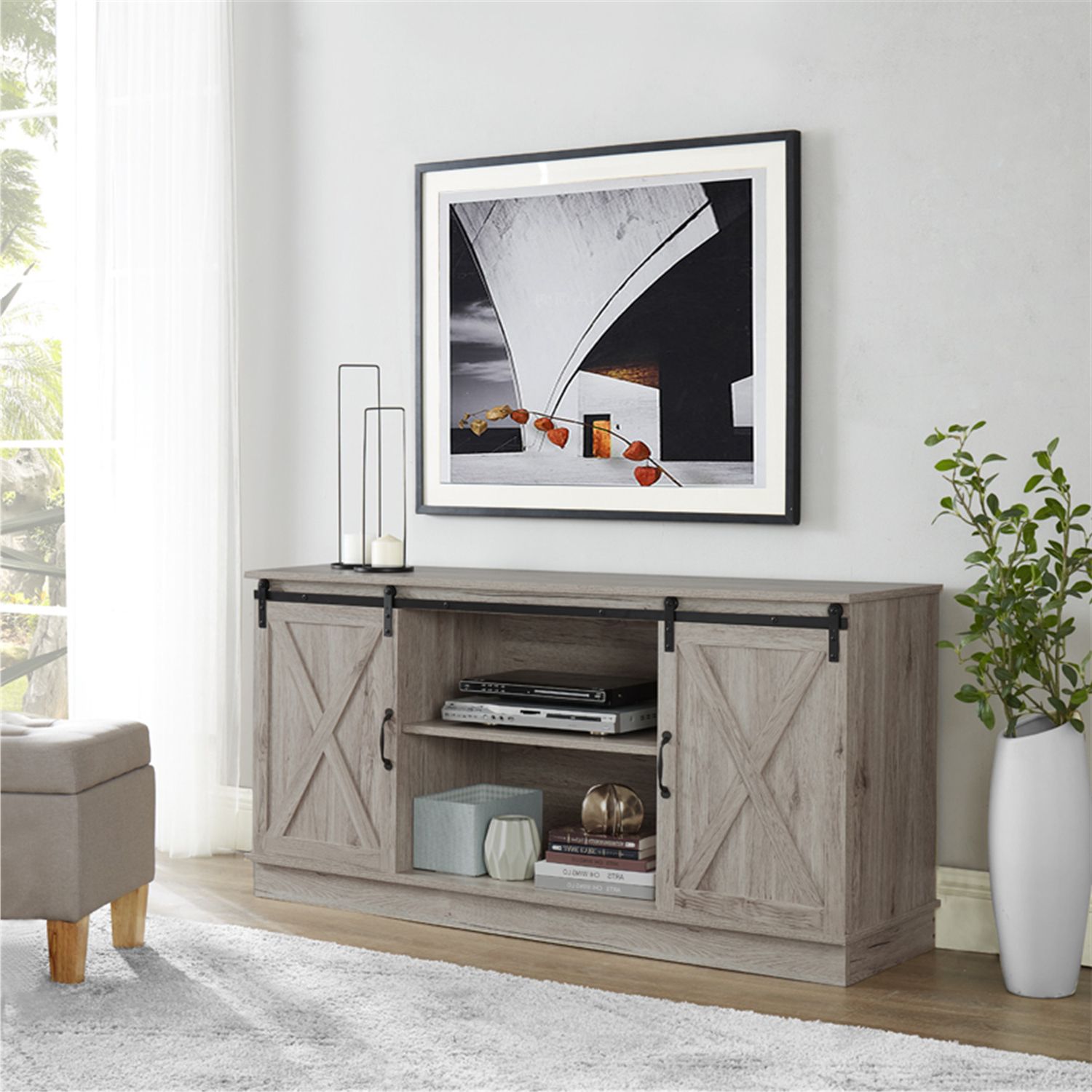 Naomi Home Rylee Farmhouse Style 60" Tv Console Cabinet With Sliding Barn  Doors – Naomi Home Inside Modern Farmhouse Barn Tv Stands (View 5 of 20)