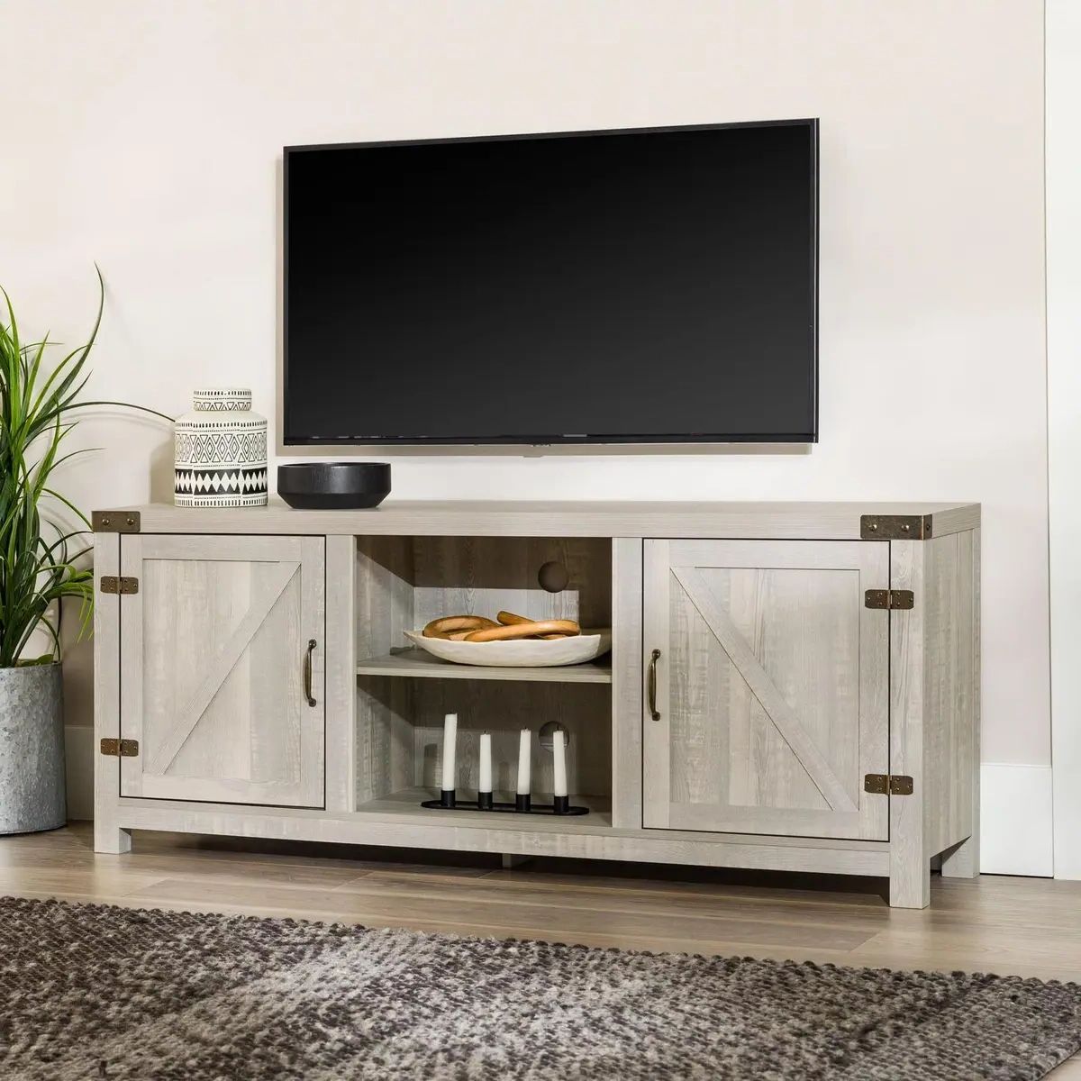New Modern Farmhouse Barn Door Tv Stand For Tvs Up To 65 In Multiple  Finishes | Ebay Throughout Modern Farmhouse Barn Tv Stands (View 10 of 20)