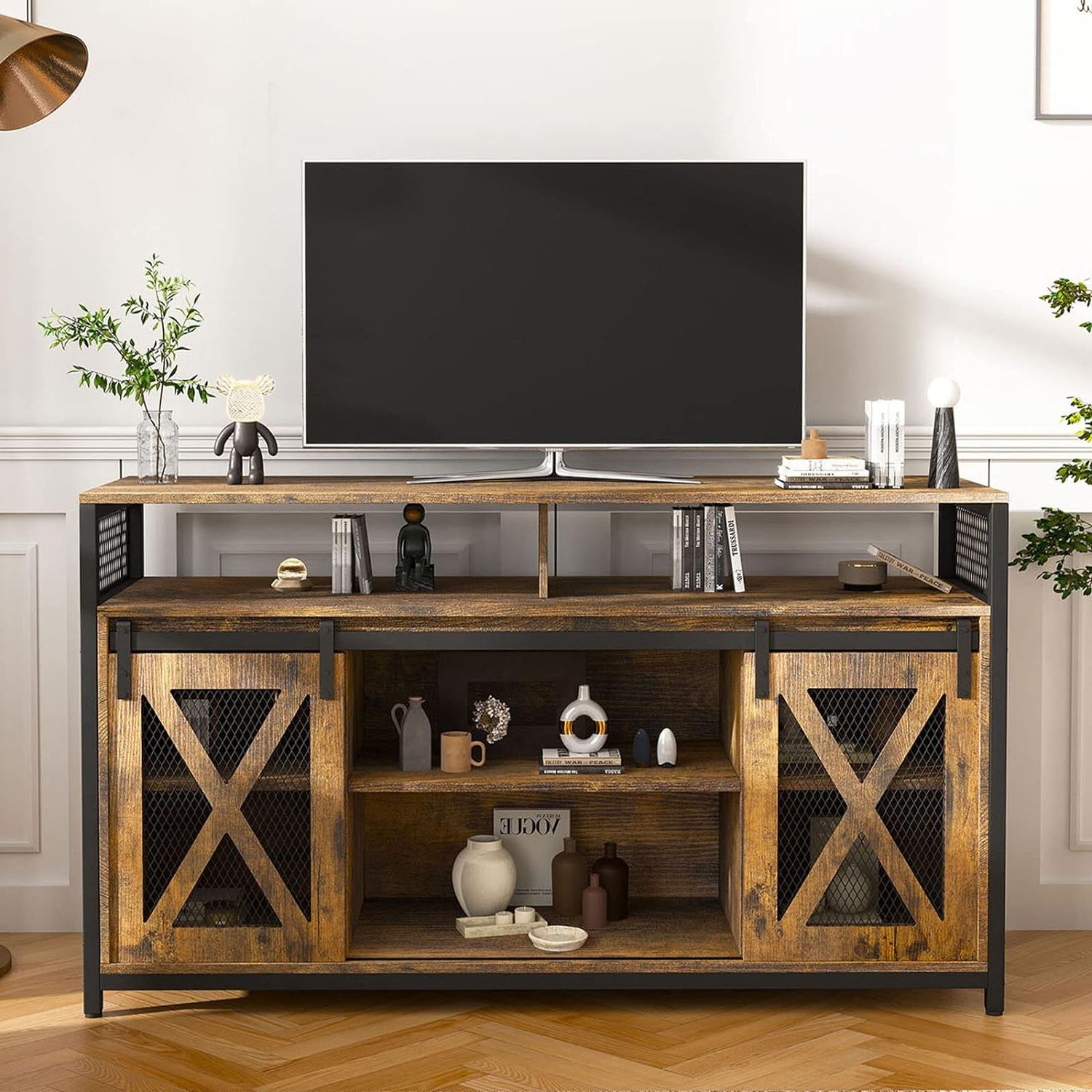 Nolany Tv Stand With Sliding Barn Doors, India | Ubuy With Barn Door Media Tv Stands (View 12 of 20)