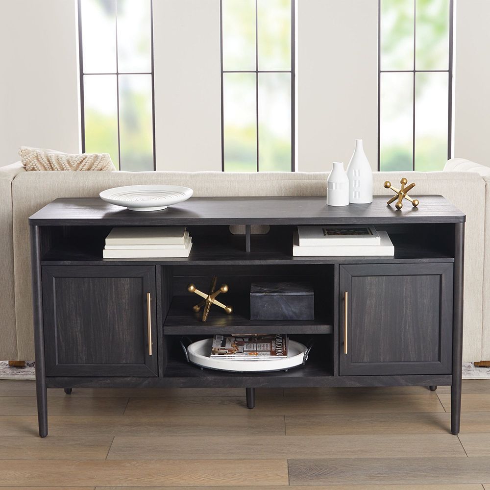Oaklee 60in Charcoal Tv Console | Whalen Furniture In Oaklee Tv Stands (Gallery 4 of 20)