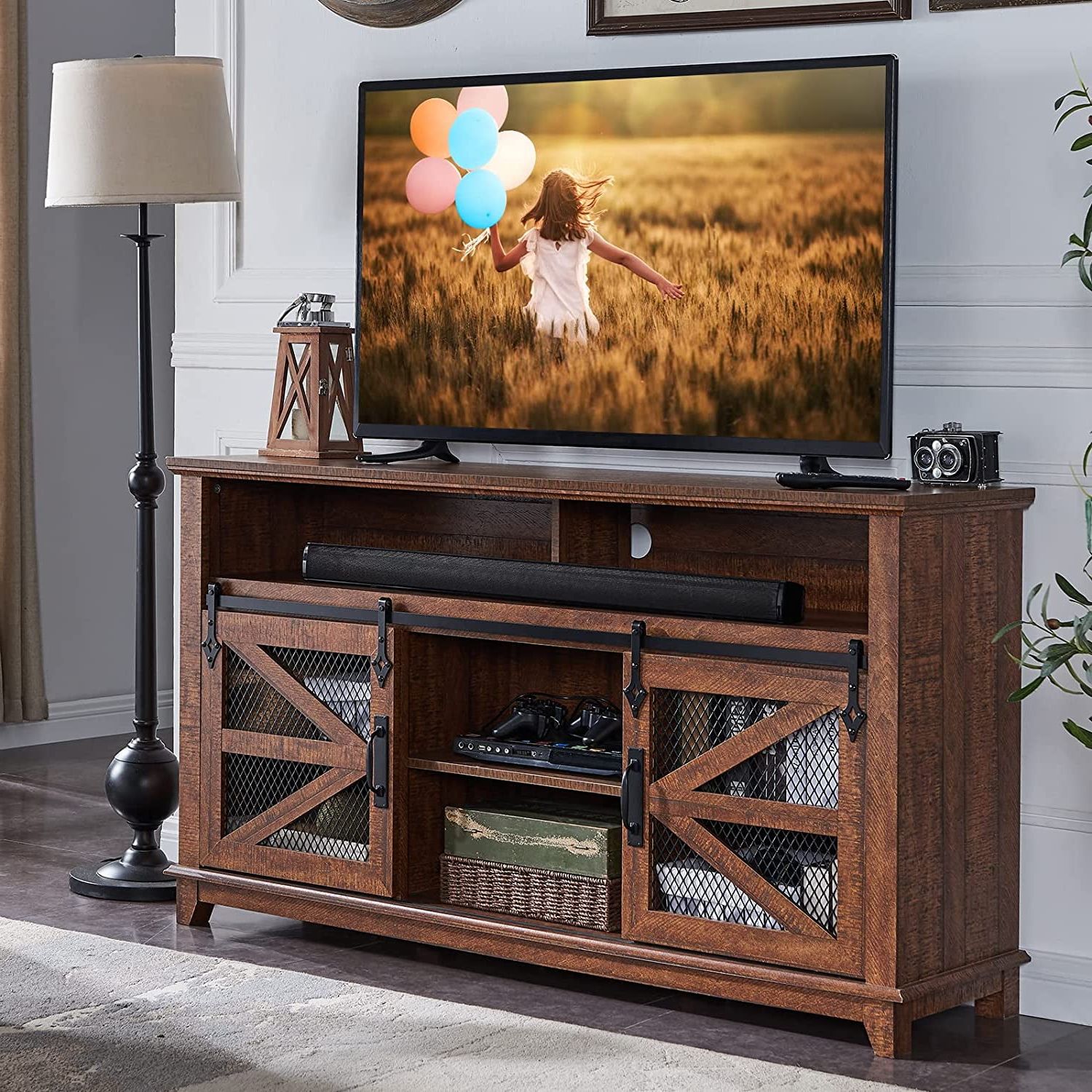 Okd Farmhouse Tv Stand For 65+ Inch Tv, Industrial Media Entertainment  Center, Reclaimed Barnwood – Walmart Intended For Farmhouse Media Entertainment Centers (View 10 of 20)