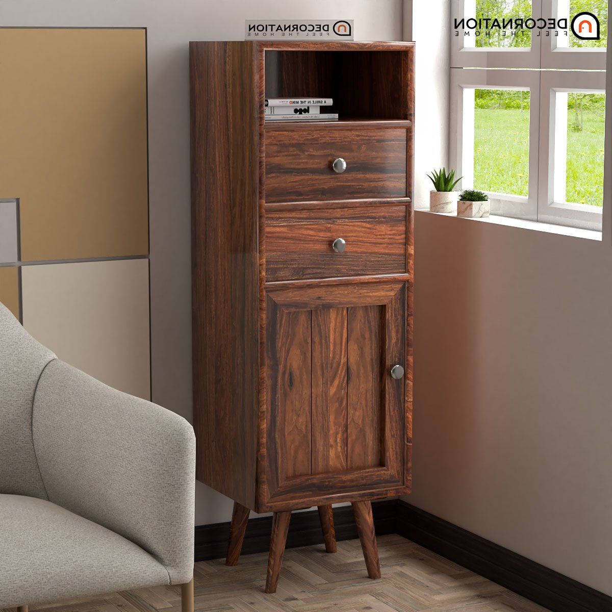 Oreus Wooden Storage Cabinet With 1 Shelf And 2 Drawers – Brown –  Decornation With Wood Cabinet With Drawers (View 12 of 20)