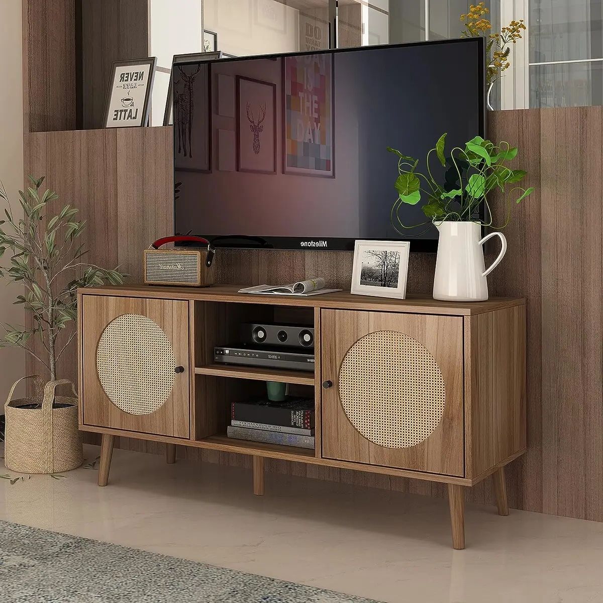 Orrd Farmhouse Rattan Tv Stand For Tvs Up To 52 Inch,  (View 9 of 20)
