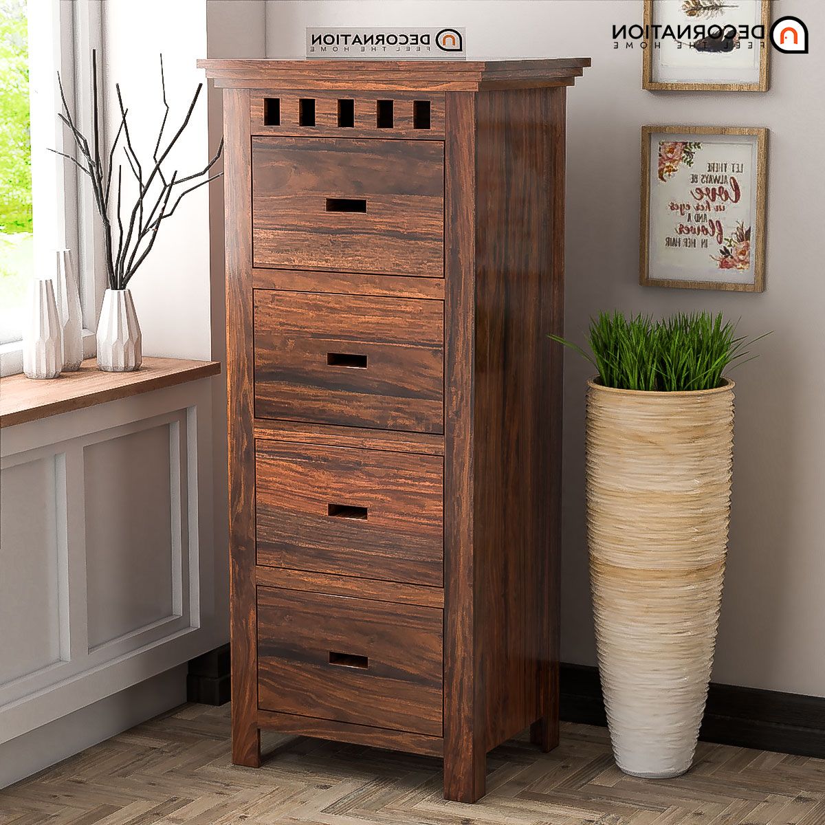 Paphos Wooden 4 Drawer Storage Cabinet – Decornation Intended For Wood Cabinet With Drawers (View 2 of 20)