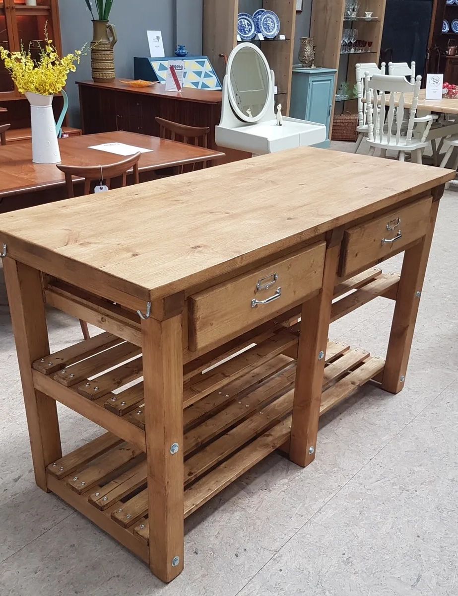 Rustic Freestanding 4 Drawer Butcher's Block Style Kitchen Island Prep Table  | Ebay For Freestanding Tables With Drawers (Gallery 2 of 20)