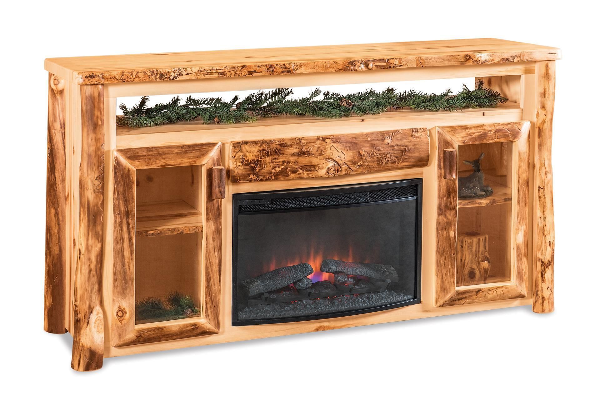 Rustic Log Tv Cabinet With Electric Fireplace From Dutchcrafters With Regard To Tv Stands With Electric Fireplace (Gallery 17 of 20)