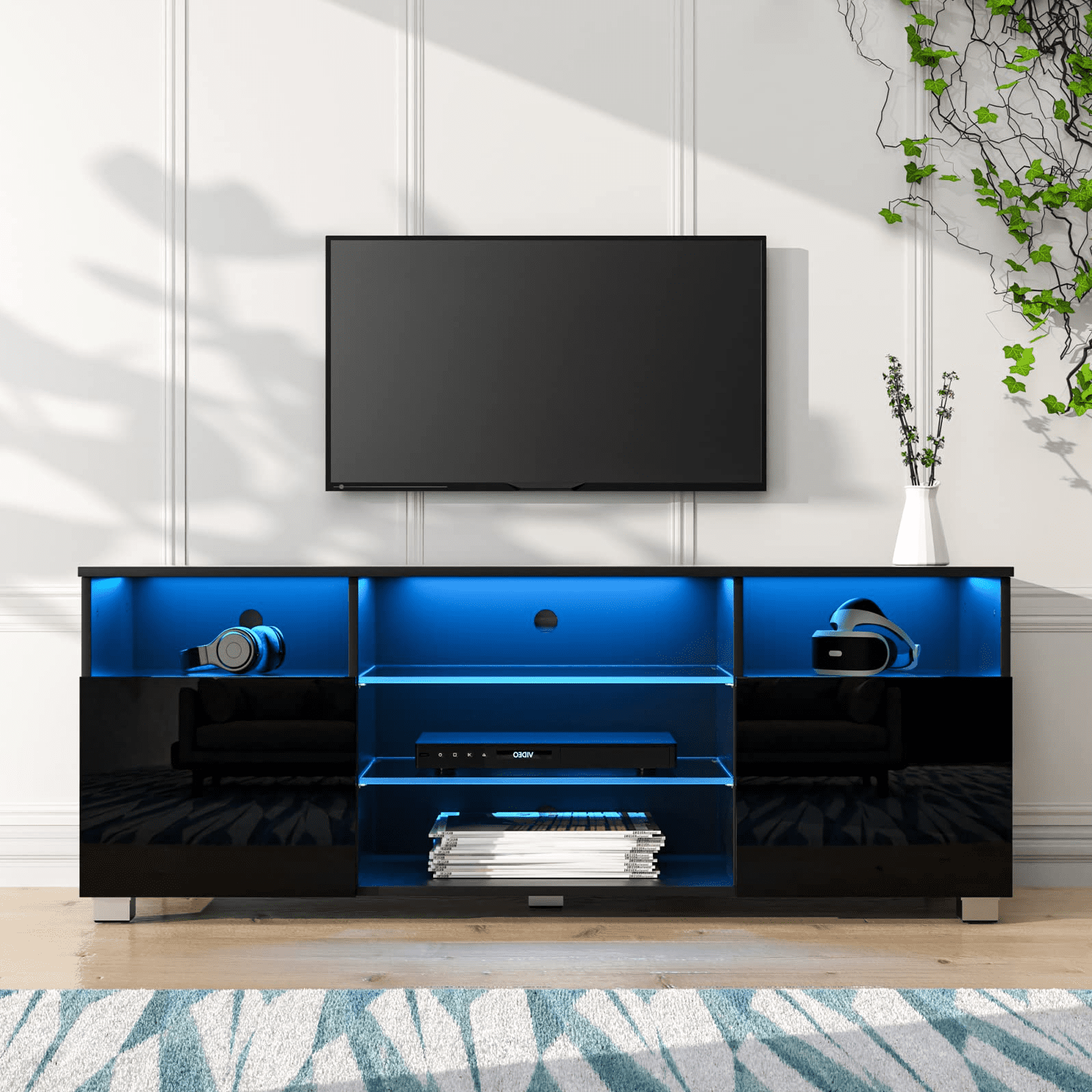 Shiyao Led Tv Stand Modern Entertainment Center For Tvs Up To 65", High  Gloss Media Console Tv Cabinet With Rgb Led Lights And Glass Open Shelves –  Walmart In Rgb Tv Entertainment Centers (Gallery 11 of 20)