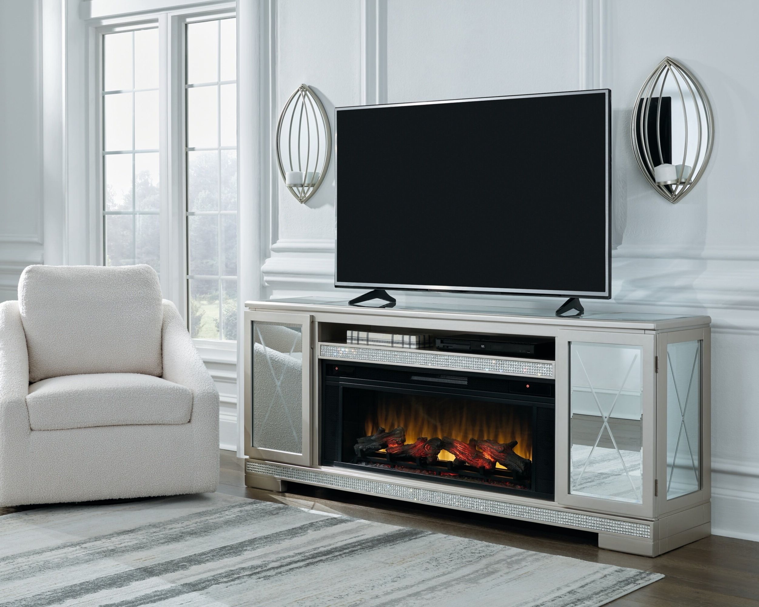 Signature Designashley Flamory Tv Stand For Tvs Up To 70" With Electric  Fireplace Included | Wayfair Within Electric Fireplace Tv Stands (View 16 of 20)
