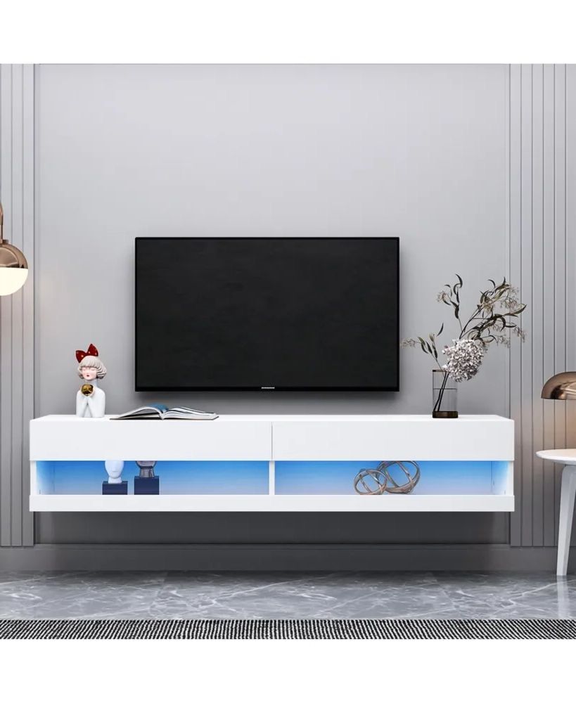 Simplie Fun 180 Wall Mounted Floating 80" Tv Stand With 20 Color Led White  | Hawthorn Mall Regarding Wall Mounted Floating Tv Stands (Gallery 12 of 20)