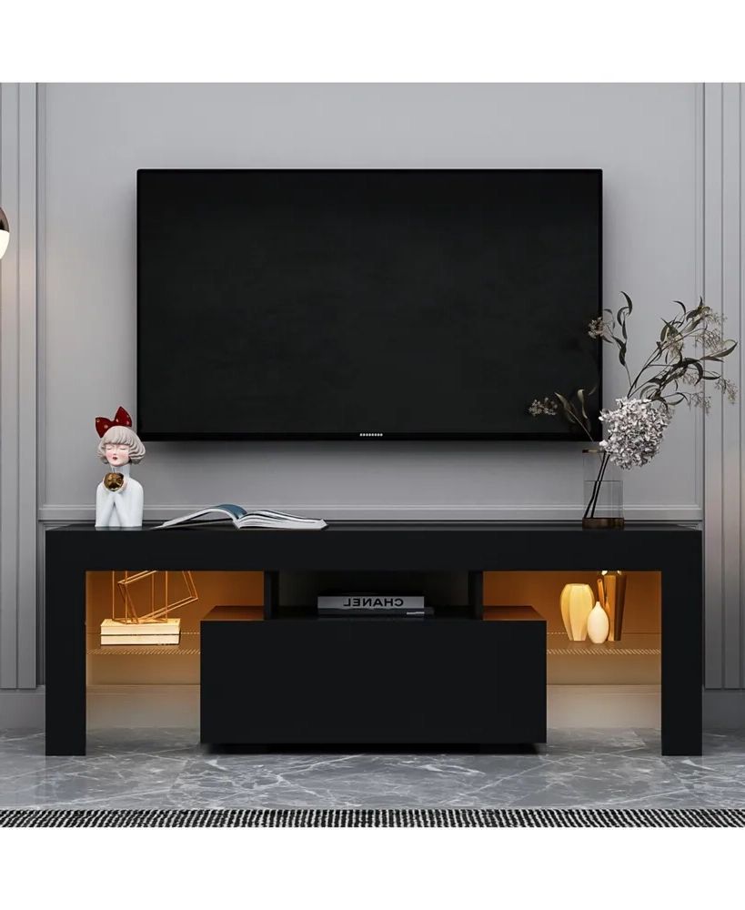 Simplie Fun Black Tv Stand With Led Rgb Lights, Flat Screen Tv Cabinet,  Gaming Consoles – In Lounge Room, Living Room And Bedroom(black) | Hawthorn  Mall Intended For Black Rgb Entertainment Centers (View 5 of 20)