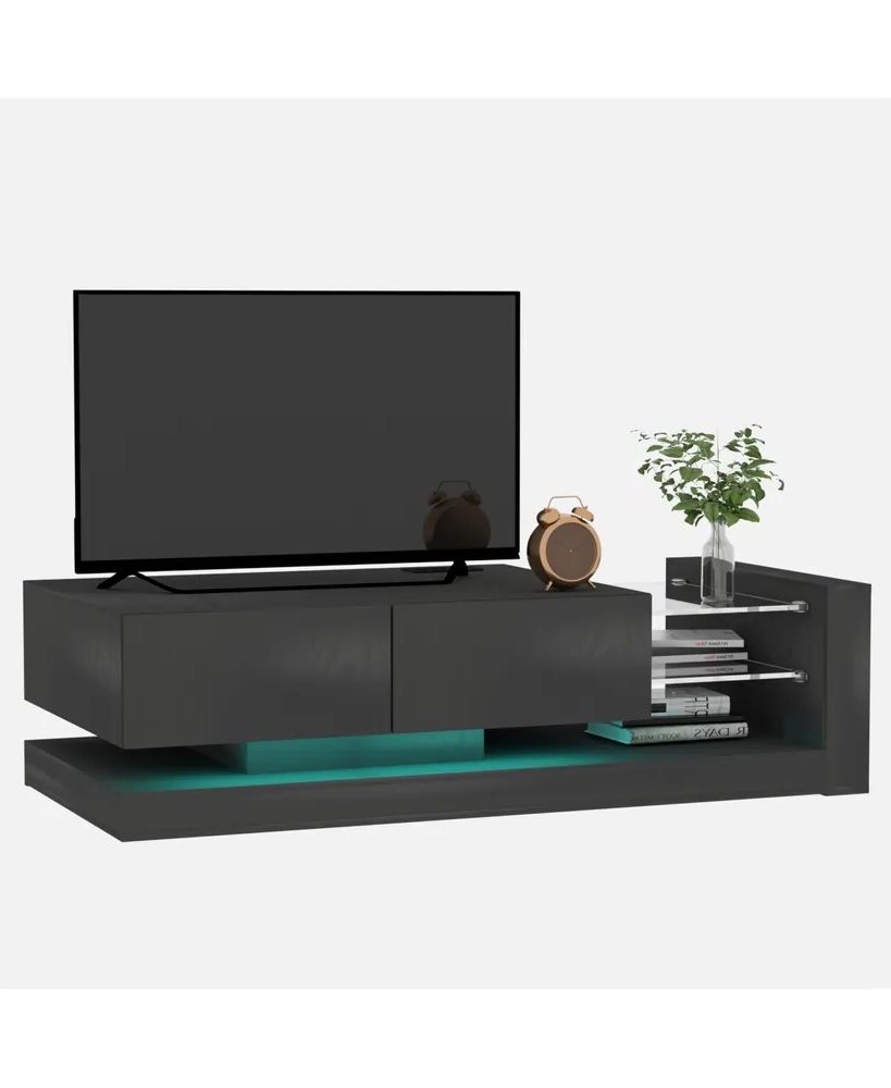 Simplie Fun Tv Console With Storage Cabinets, 16 Color 4 Modes Changing  Lights Remote Rgb Led Tv Stand, Modern High Gloss Entertainment Center ( Black, | Hawthorn Mall Regarding Rgb Entertainment Centers Black (View 9 of 20)