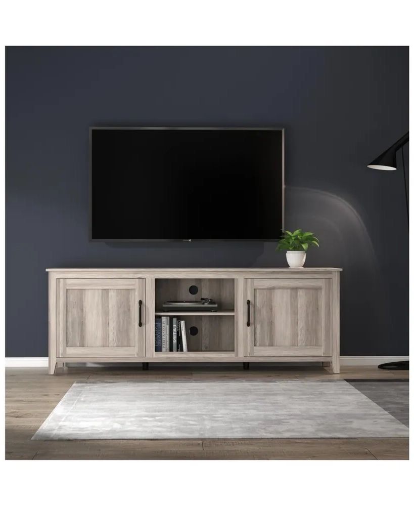 Simplie Fun Tv Stand Storage Media Console Entertainment Center With Two  Doors, Grey Walnut | Hawthorn Mall With Regard To Walnut Entertainment Centers (Gallery 19 of 20)