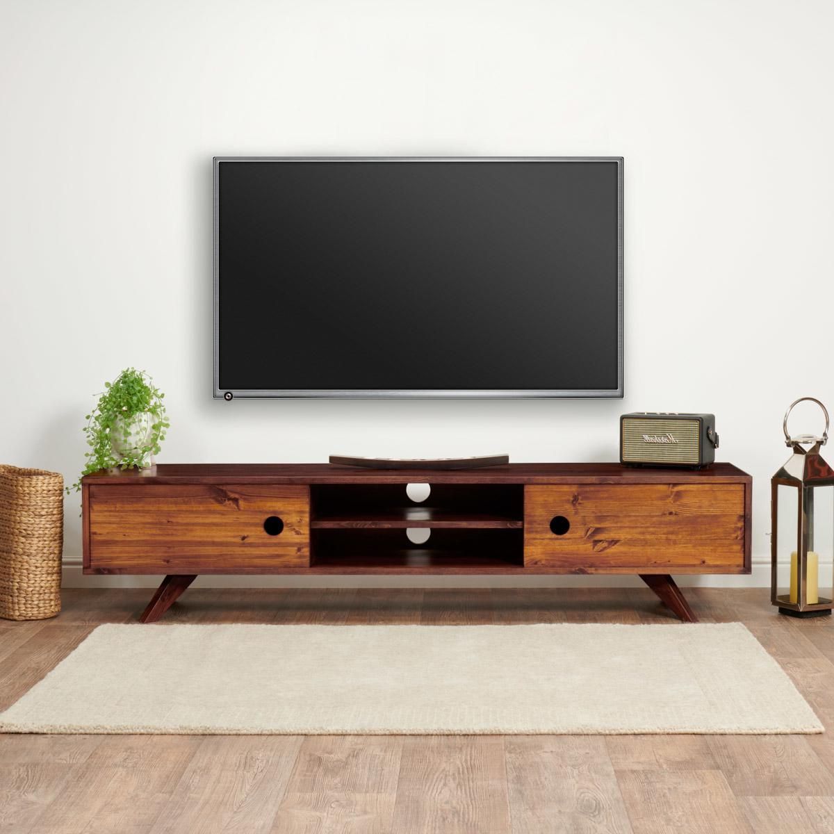 Solid Wood Tv Unit With Storage | 180cm Wide | Handcrafted Throughout Wide Entertainment Centers (Gallery 14 of 20)