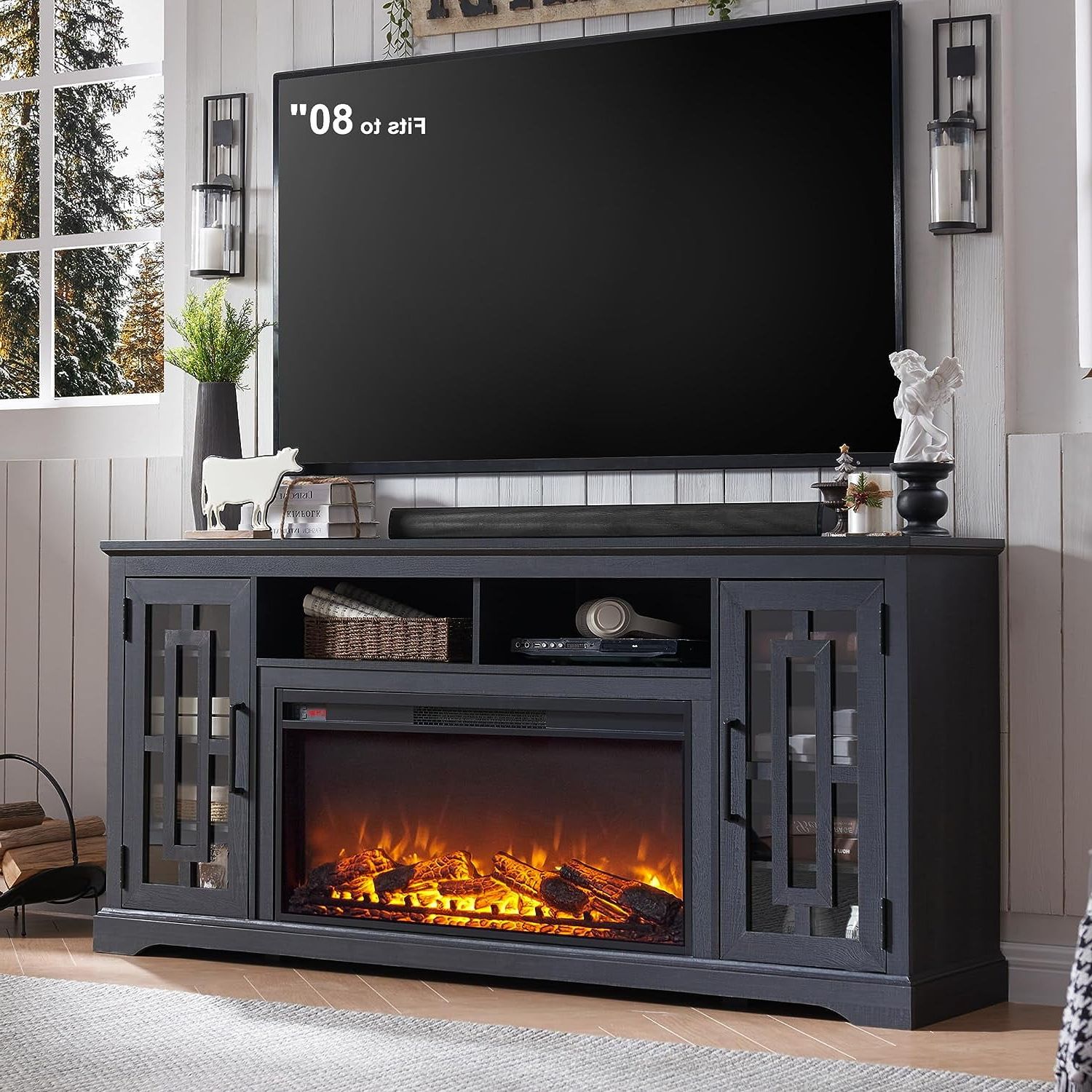 T4tream 70" Fireplace Tv Stand For 75 80 Inch Tv, Farmhouse Highboy  Entertainment Center For Living Room, Black – Walmart Regarding Wood Highboy Fireplace Tv Stands (Gallery 1 of 20)