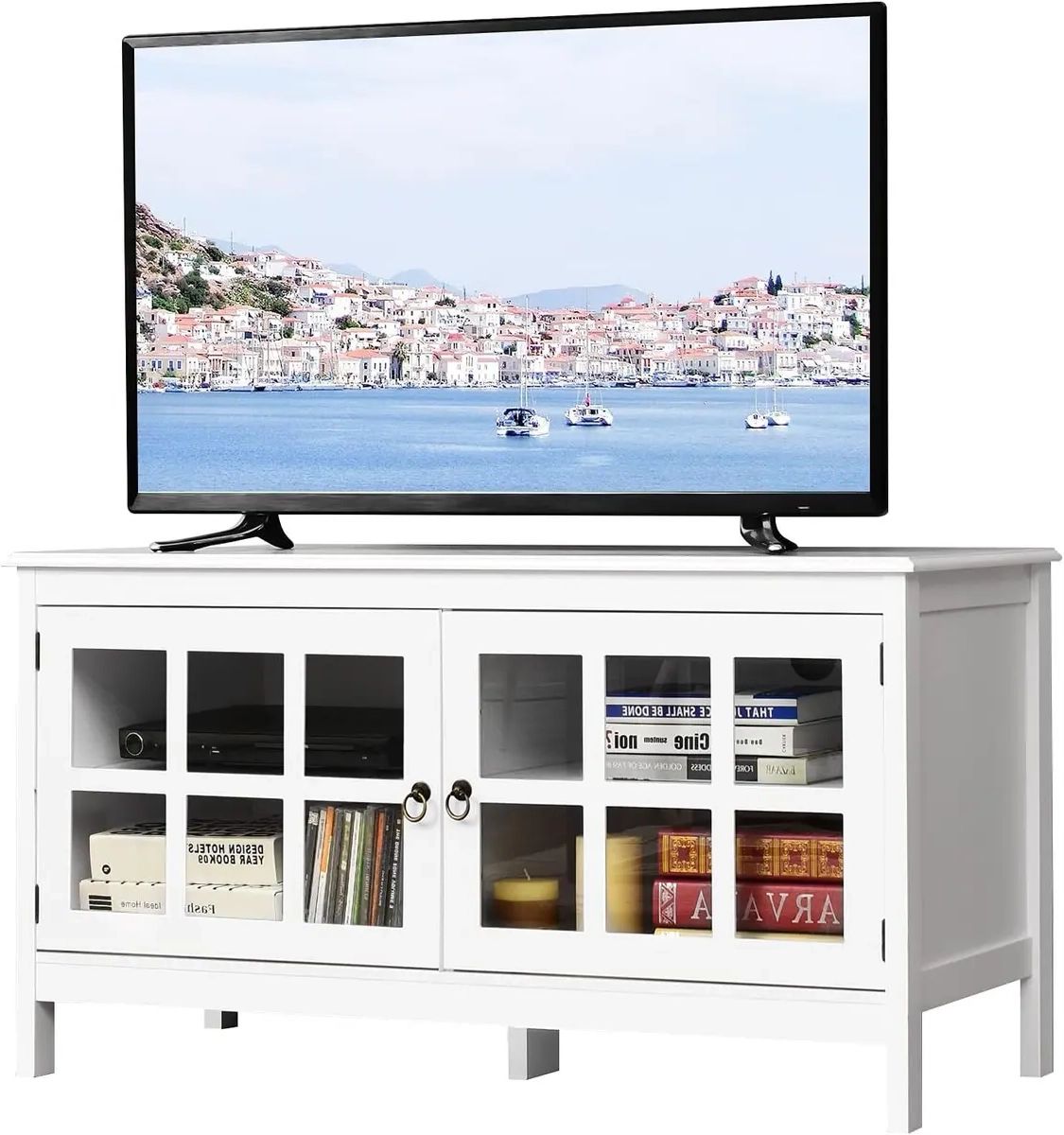 Tangkula Tv Stand Cabinet, Modern Wood Large Wide Entertainment Center  White | Ebay With Wide Entertainment Centers (Gallery 8 of 20)