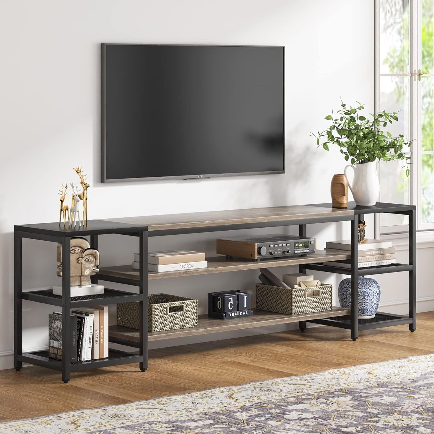 Tribesigns 78 Inch Tv Stand For Tvs Up To 85 Inch, Media Entertainment  Center Console Table, Industrial 3 Tier Tv Console Table With Storage  Shelves For Living Room, Entertainment Room – Walmart Pertaining To Tier Stands For Tvs (View 5 of 20)