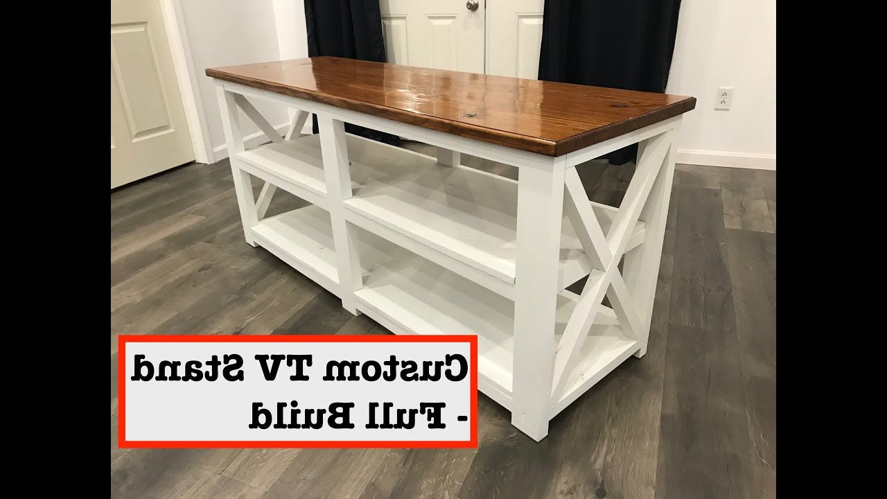 Tv Stand Build – Custom Farmhouse Style – Youtube Intended For Farmhouse Stands With Shelves (Gallery 16 of 20)