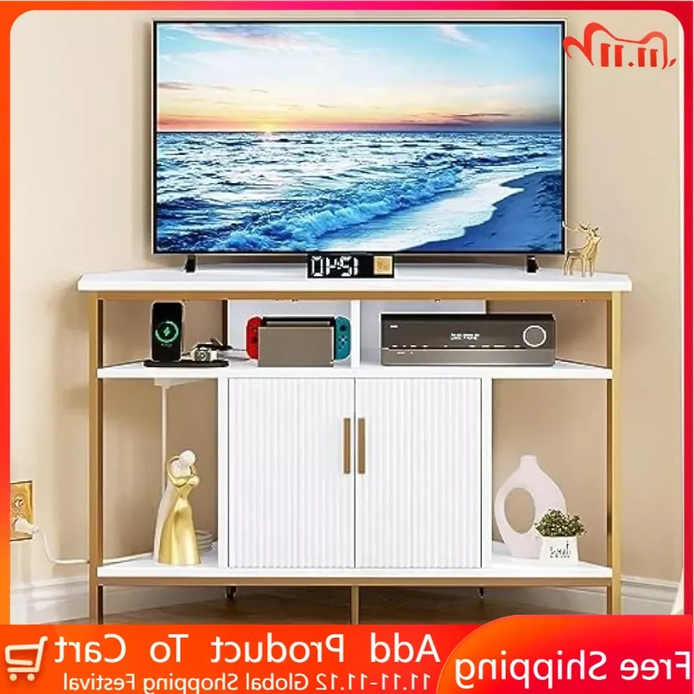 Tv Stand Living Room Furniture Television Stands Corner Tv Stand For 55 Inch  With Power Outlet Bedroom White & Gold Cabinet Home – Aliexpress Intended For Led Tv Stands With Outlet (View 8 of 20)