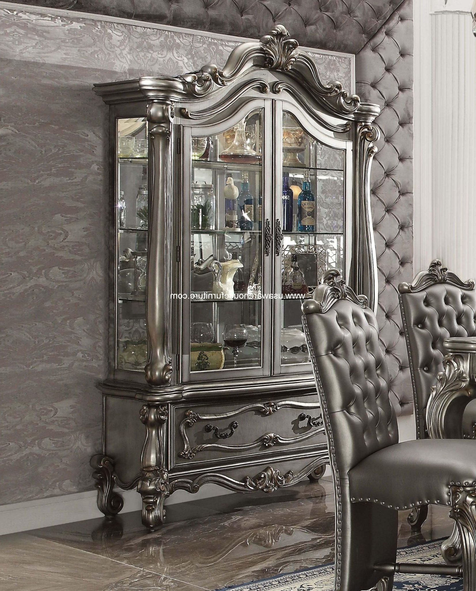 Versailles Curio Cabinet Antique Platinum Finish – Usa Warehouse Furniture Regarding Versailles Console Cabinets (Gallery 8 of 20)