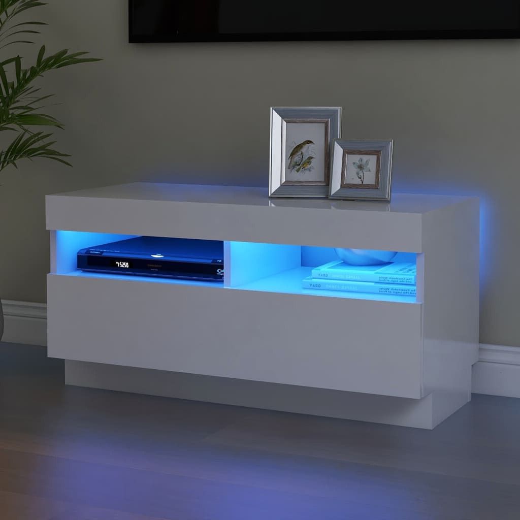 Vidaxl Tv Cabinet With Led Lights High Gloss White 80x35x40 Cm (804451) Au  Meilleur Prix Sur Idealo.fr In Tv Stands With Lights (Gallery 19 of 20)