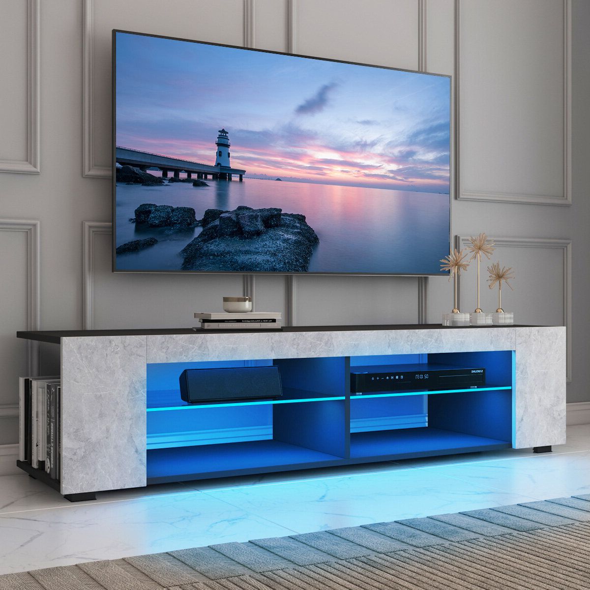 Wade Logan® Jowers 57'' Tv Stand For Tvs Up To 65'', Modern Media Console  With Smart App Controll Rgb Led Lights & Reviews | Wayfair With Regard To Tv Stands With Lights (View 4 of 20)