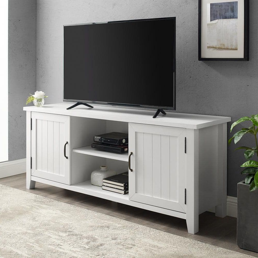 Walker Edison Furniture Company 58 In. White Wood Tv Stand With Storage  Doors (max Tv Size 65 In.) Hd8357 – The Home Depot With Regard To White Tv Stands Entertainment Center (Gallery 2 of 20)