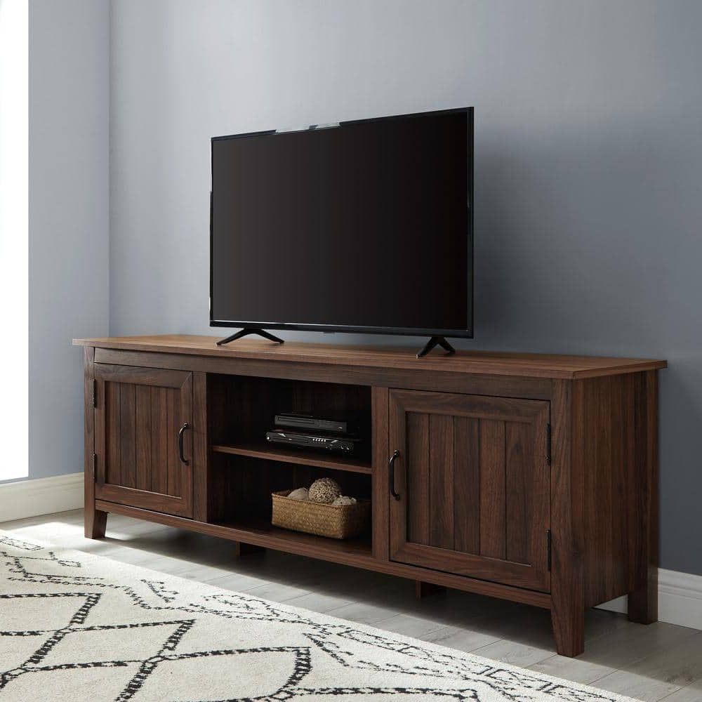 Walker Edison Furniture Company 70 In. Dark Walnut Composite Tv Stand Fits  Tvs Up To 78 In. With Storage Doors Hd8143 – The Home Depot With Walnut Entertainment Centers (Gallery 8 of 20)