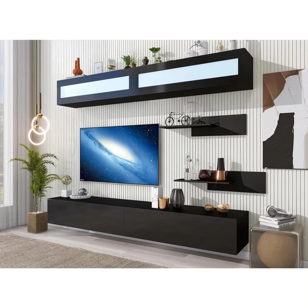 Wall Mount Floating Tv Stand With Led Light Media Storage Cabinets And 2  Shelves | Ebay In Top Shelf Mount Tv Stands (View 13 of 20)