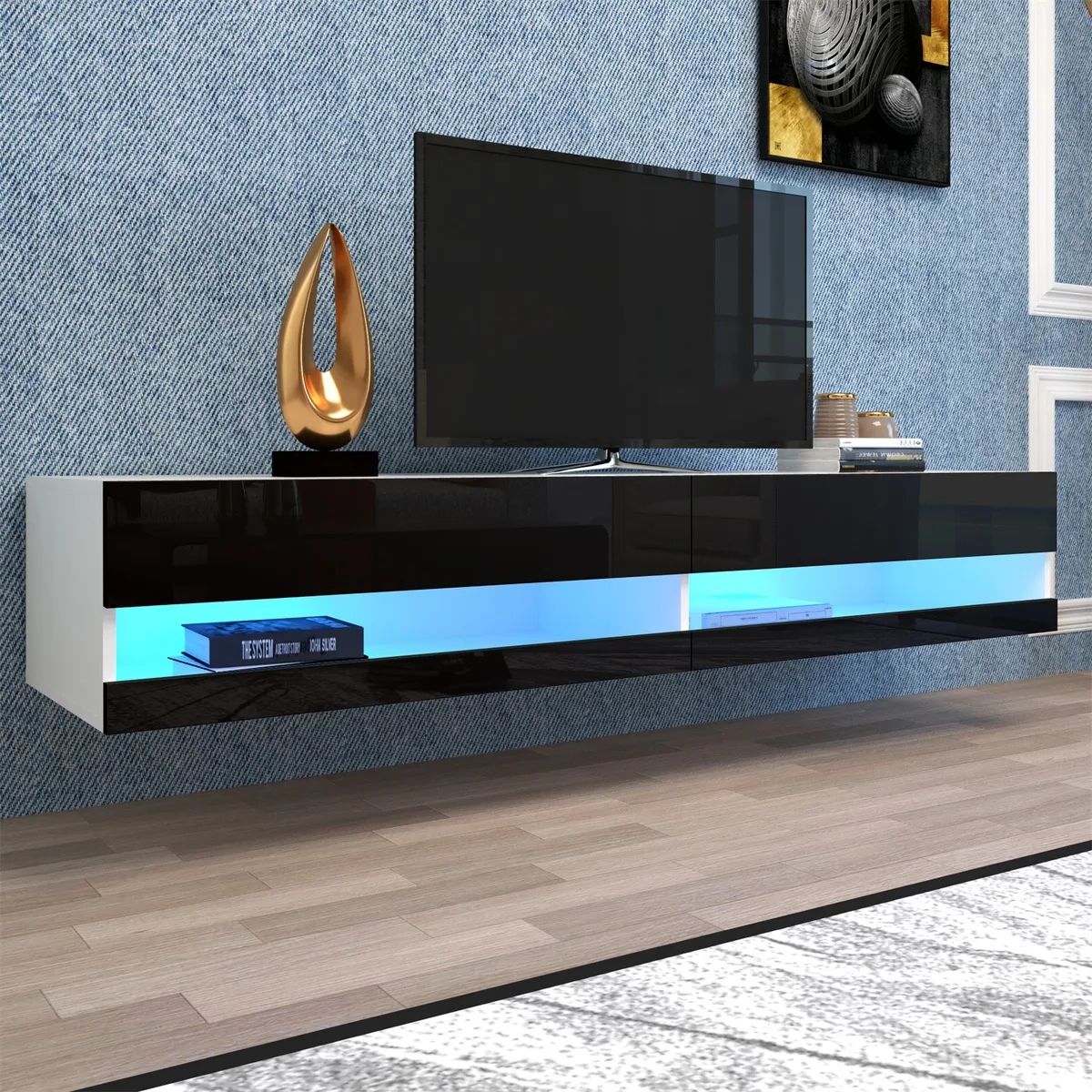 Wall Mounted Floating Tv Stand Media Console With 20 Color Led For Up To  80" Tvs | Ebay In Wall Mounted Floating Tv Stands (Gallery 17 of 20)