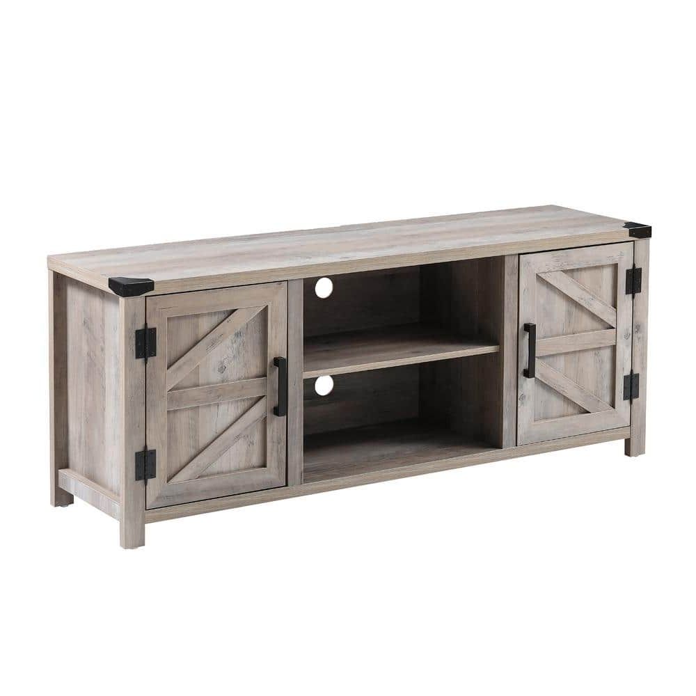 Wampat 59 In. Farmhouse Gray Tv Stand Barn Door Entertainment Center Fits  Tv's Up To 65 In (View 10 of 20)