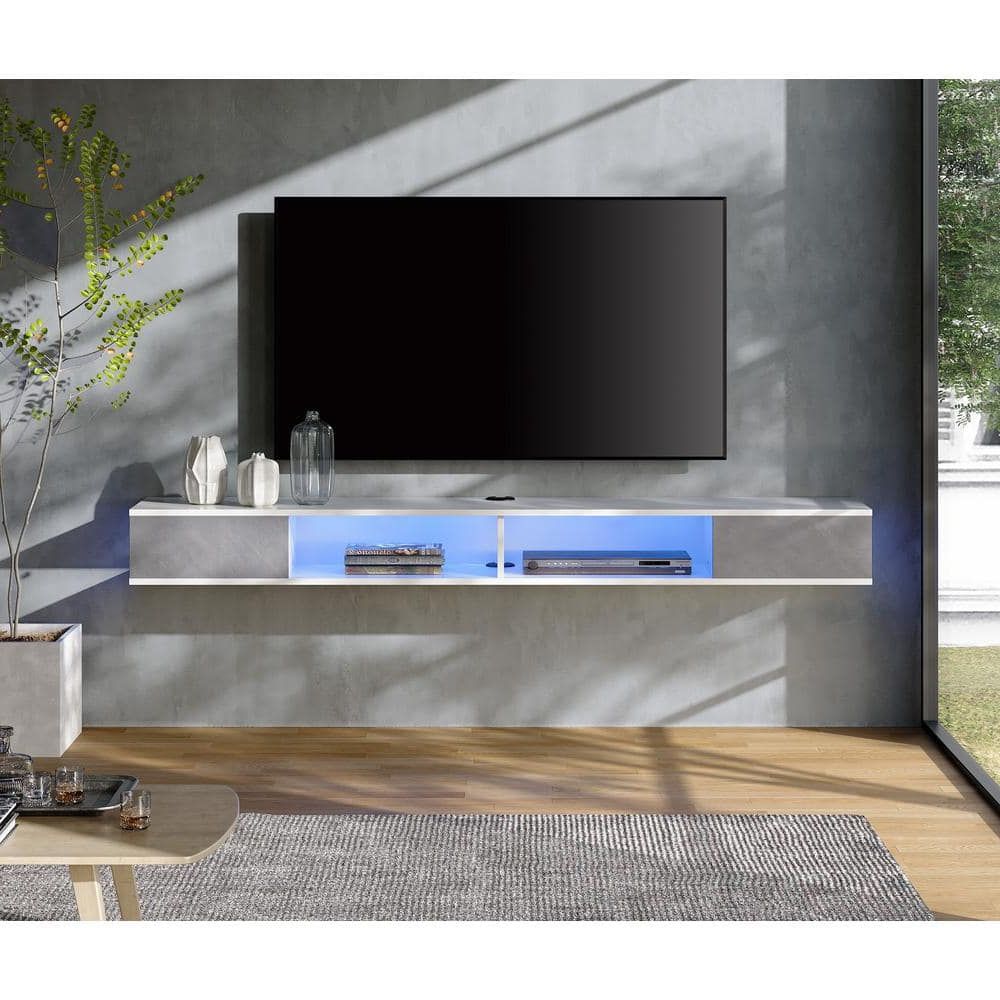 Wampat Floating 70 In. White Tv Stand Entertainment Storage Fits Tv's Up To  75 In (View 11 of 20)