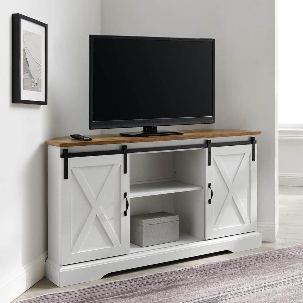 Welwick Designs 52 In. Reclaimed Barnwood And Solid White Wood Farmhouse  Corner Tv Stand With 2 Sliding Barn Doors Fits Tvs Up To 58 In (View 5 of 20)