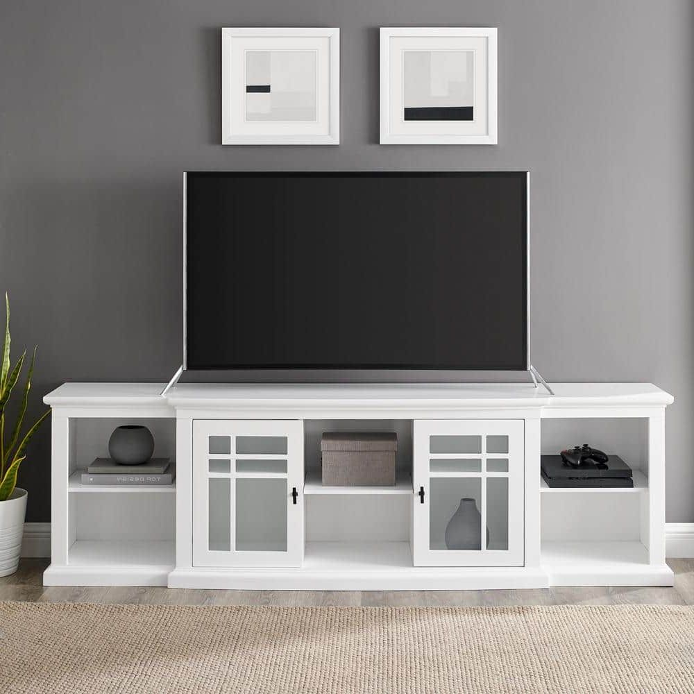 Welwick Designs 80 In. White Transitional Wood And Glass Door Tv Stand With  Cable Management (max Tv Size 88 In.) Hd9164 – The Home Depot In White Tv Stands Entertainment Center (Gallery 5 of 20)