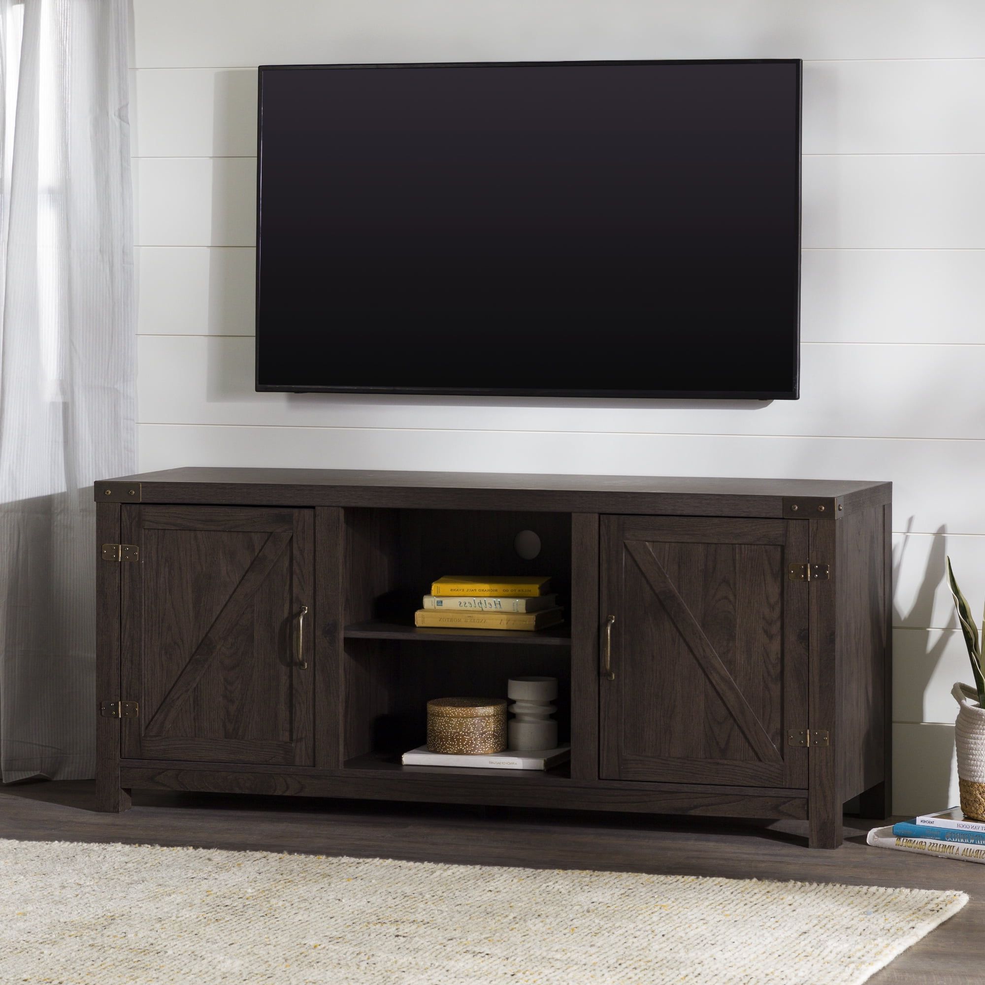 Woven Paths Modern Farmhouse Barn Door Tv Stand For Tvs Up To 65", Sable –  Walmart With Regard To Modern Farmhouse Barn Tv Stands (View 9 of 20)