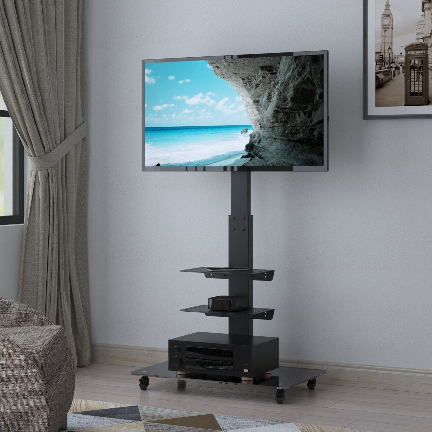 Yomt Modern Rolling Floor Tv Stand For 32 To 65 Inch India | Ubuy Intended For Modern Rolling Tv Stands (View 7 of 20)