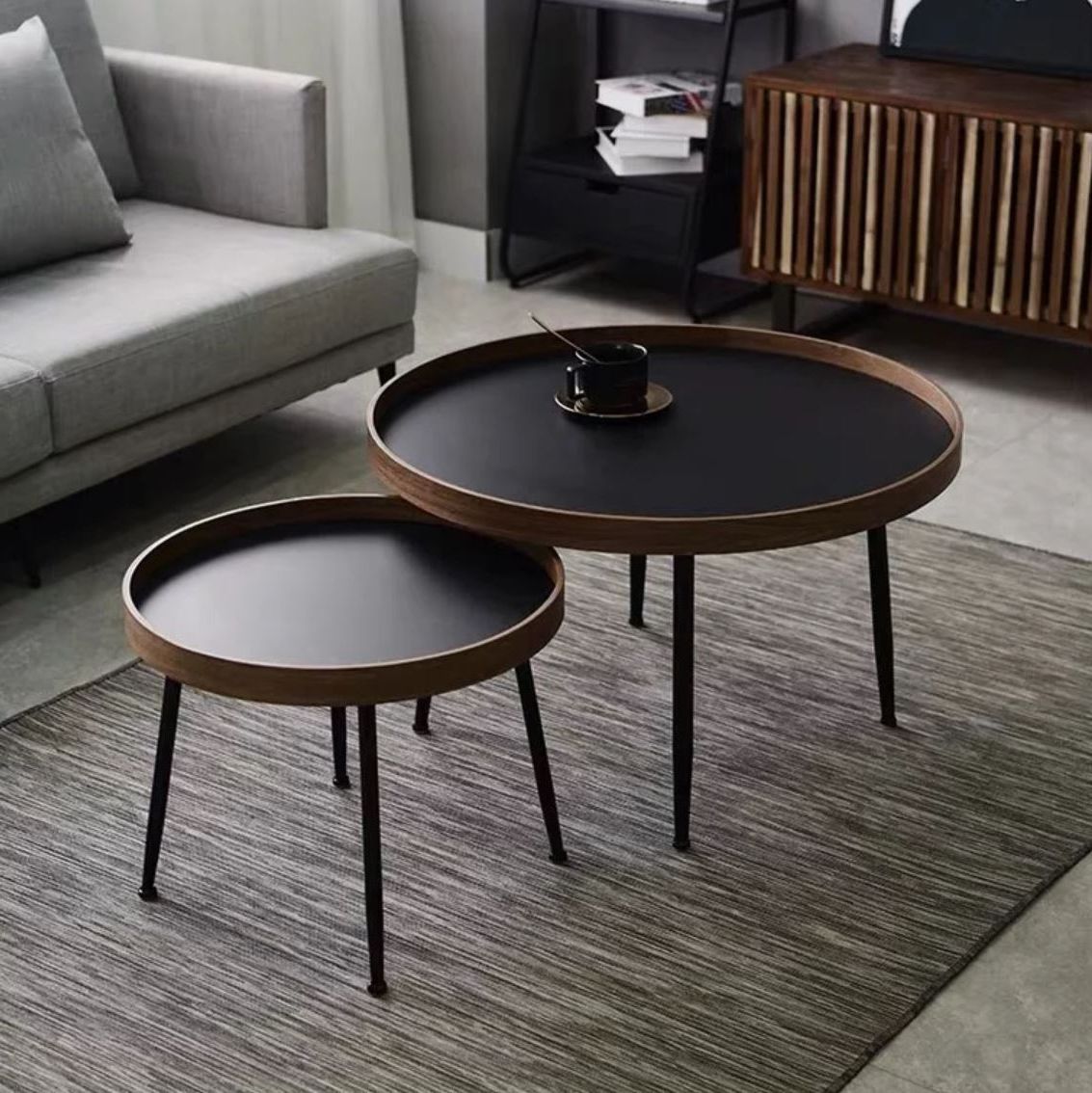 Addison Black Walnut Round Nesting Coffee Tables — Wholesale Antique Inside Full Black Round Coffee Tables (View 7 of 20)