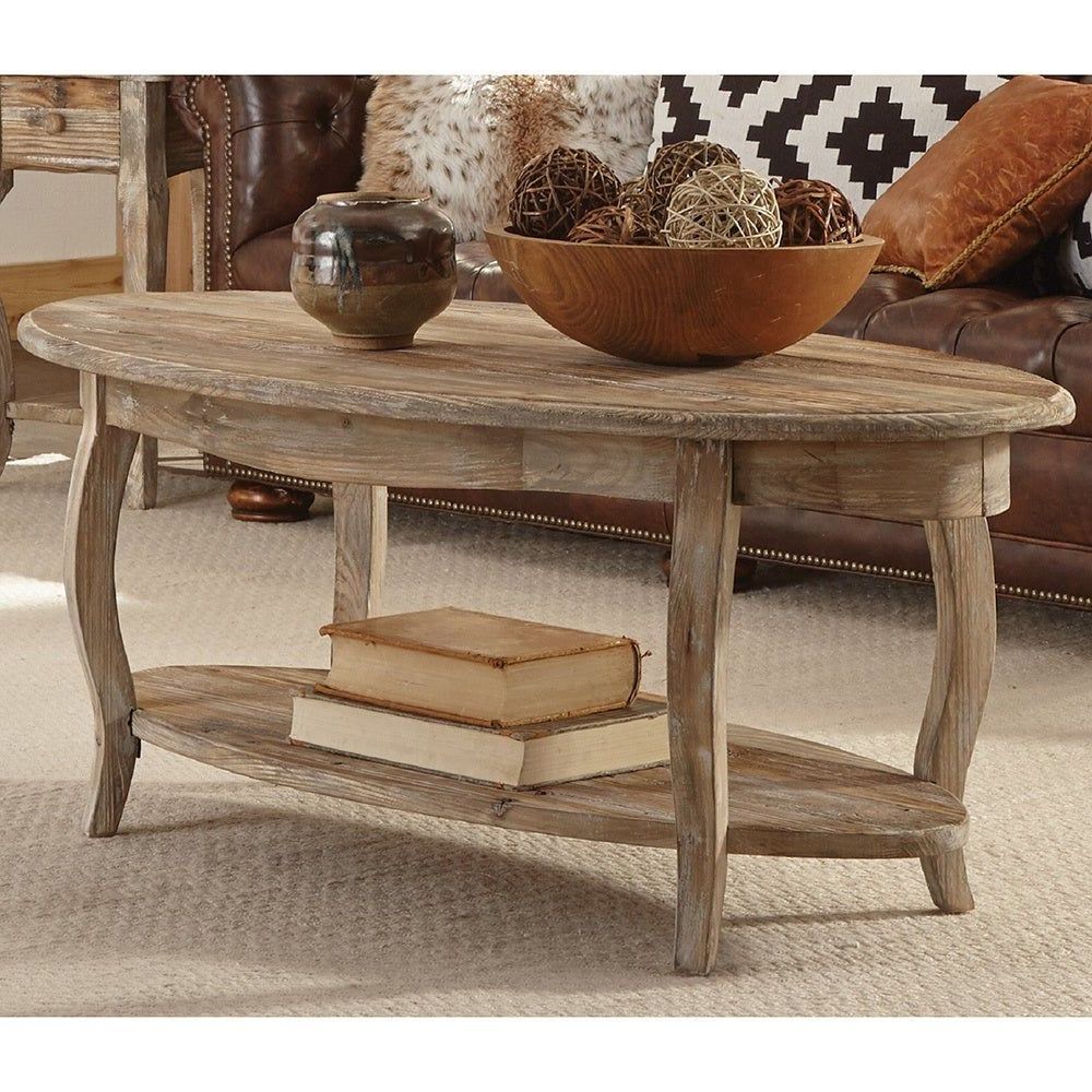 Alaterre Rustic Reclaimed Wood Oval Coffee Table (driftwood), Brown Pertaining To Brown Rustic Coffee Tables (Gallery 12 of 20)