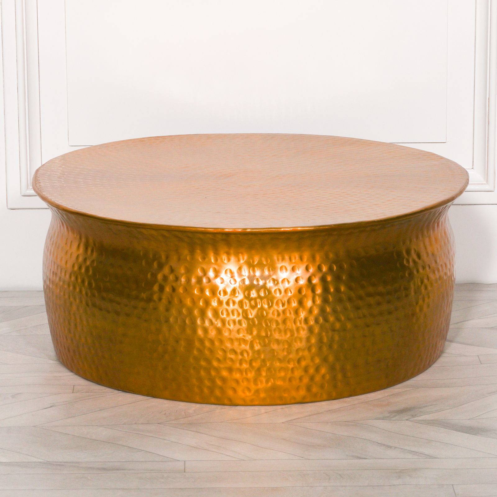 Aluminium Brass Gold Style Finish Round Hammered Metal Coffee Table In Glossy Finished Metal Coffee Tables (View 8 of 20)