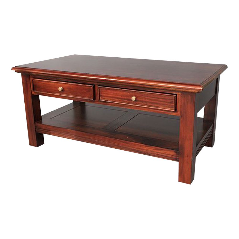 Antique Style Solid Mahogany Wood Coffee Table With 2 Drawers And Shelf Intended For Pemberly Row Replicated Wood Coffee Tables (View 4 of 20)