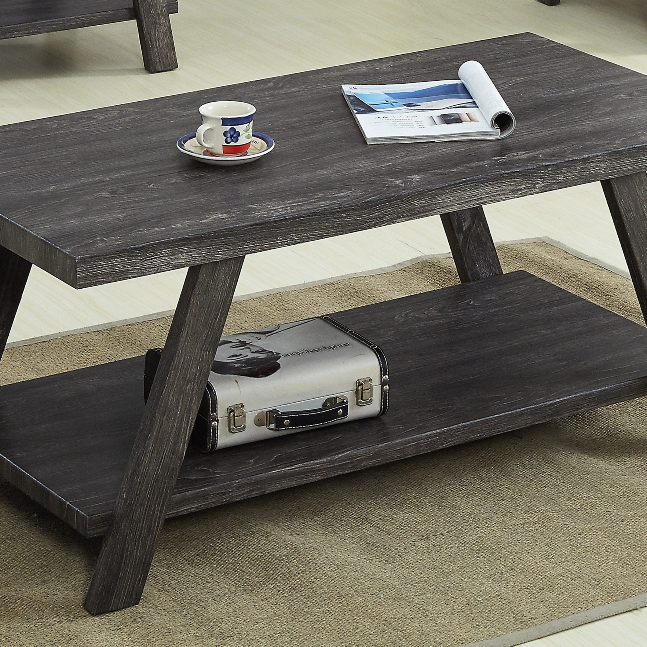 Athens Contemporary Replicated Wood Shelf Coffee Table In Charcoal Fin For Pemberly Row Replicated Wood Coffee Tables (View 10 of 20)