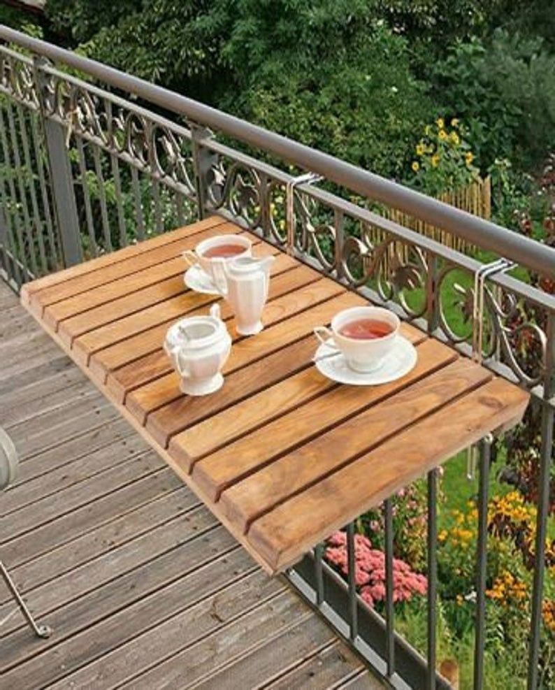 Balcony Table Wooden Folding Table | Etsy | Small Balcony Design For Coffee Tables For Balconies (View 16 of 20)