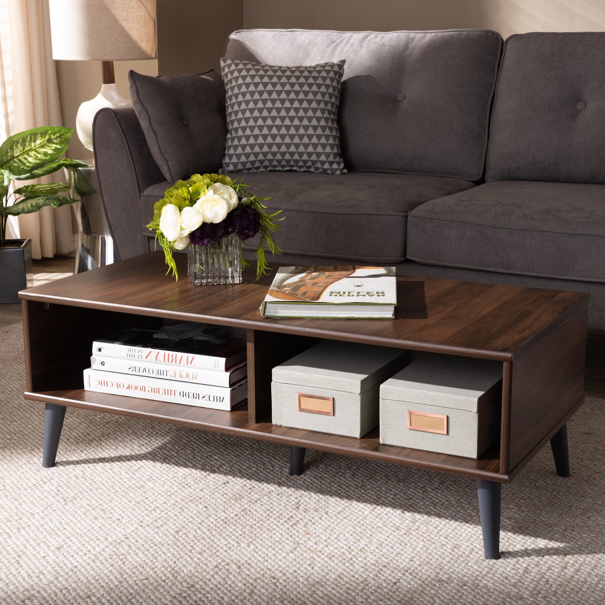Baxton Studio Pierre Mid Century Modern Brown And Dark Grey Finished Within Mid Century Modern Coffee Tables (View 17 of 20)