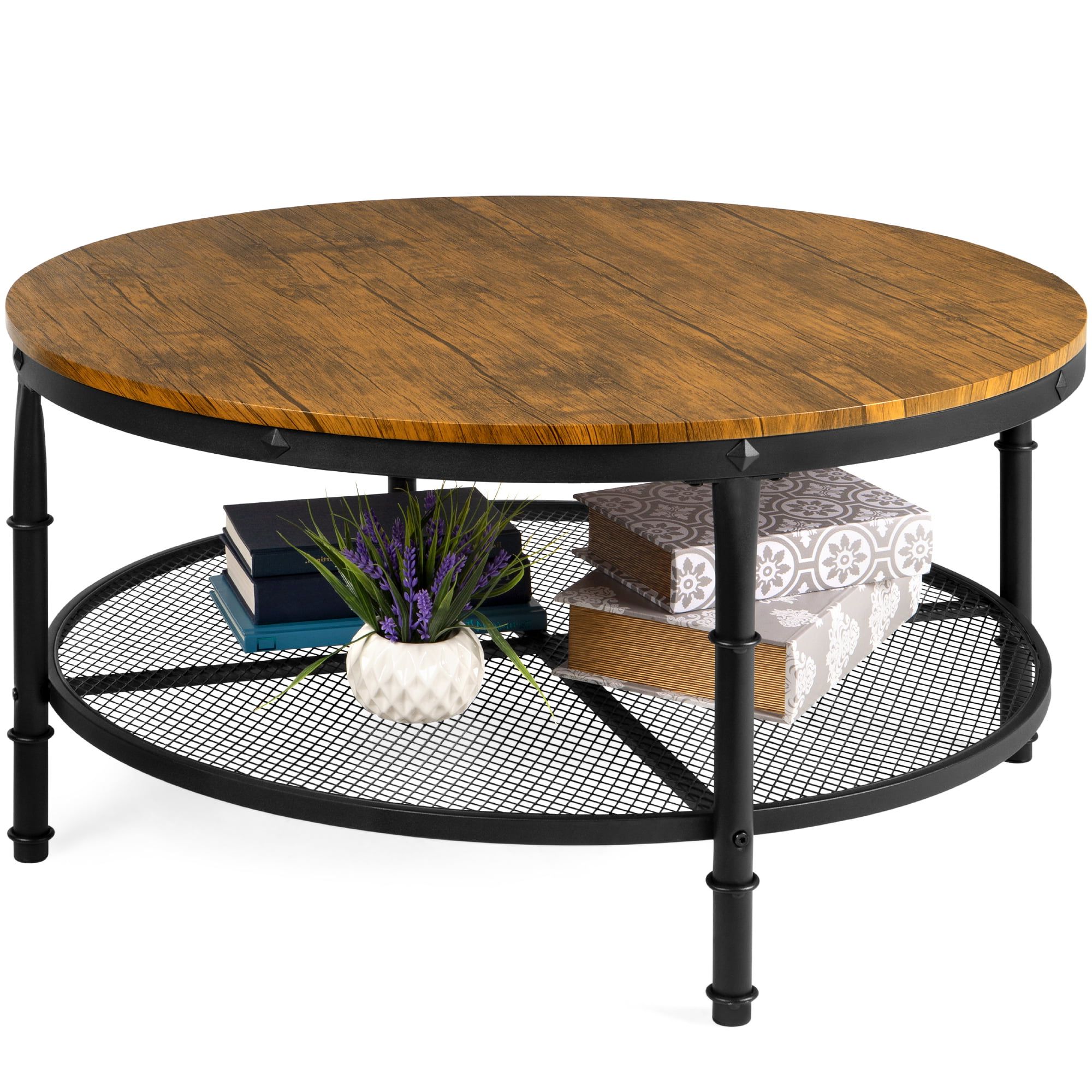 Best Choice Products 2 Tier Round Coffee Table, Rustic Steel Accent For Outdoor Half Round Coffee Tables (View 14 of 20)