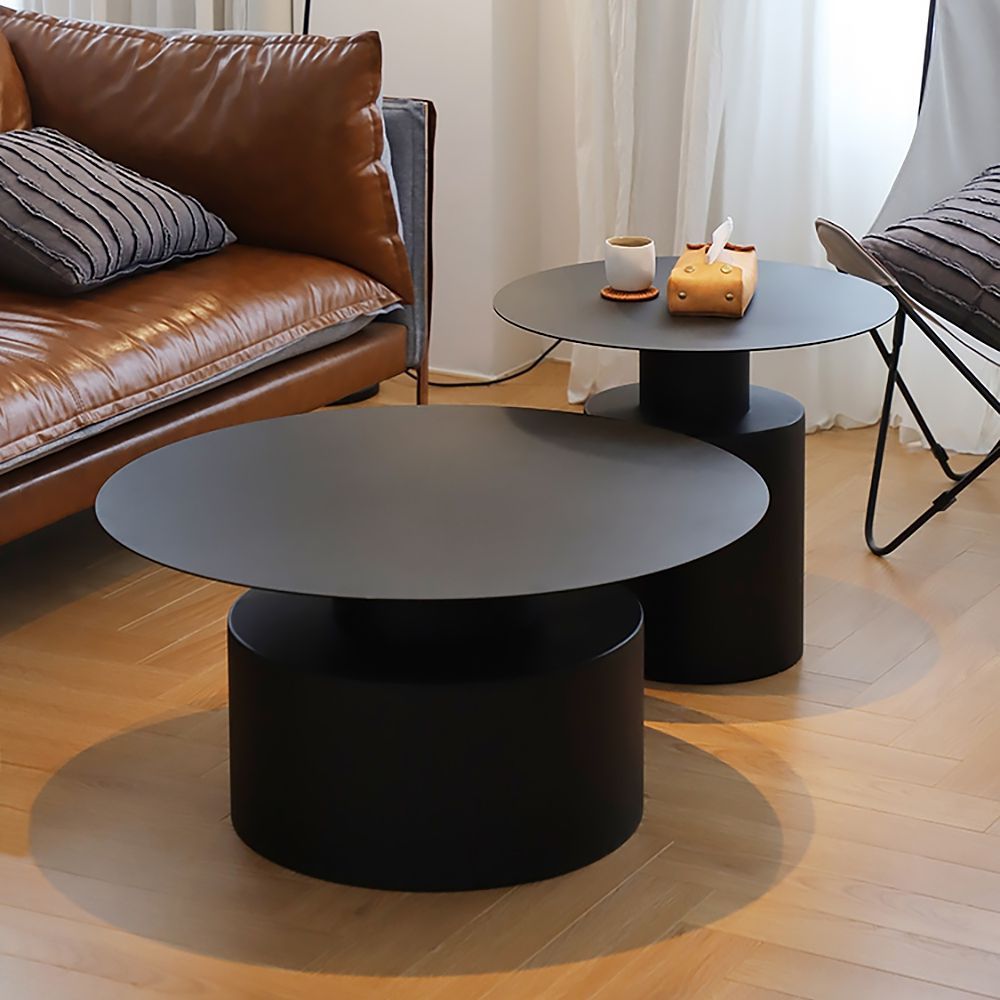 Black Round Coffee Table Metal Accent Table Set Of 2 Homary Inside Studio 350 Black Metal Coffee Tables (View 16 of 20)