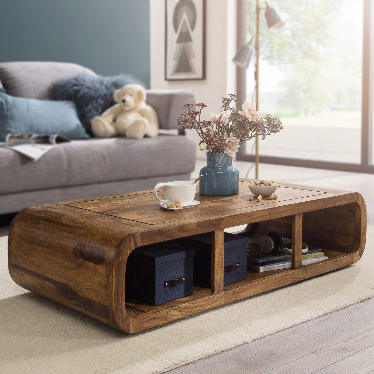 Buy Solid Wood Curved Coffee Table Online | New Launches Coffee Table Throughout Coffee Tables With Solid Legs (View 18 of 20)
