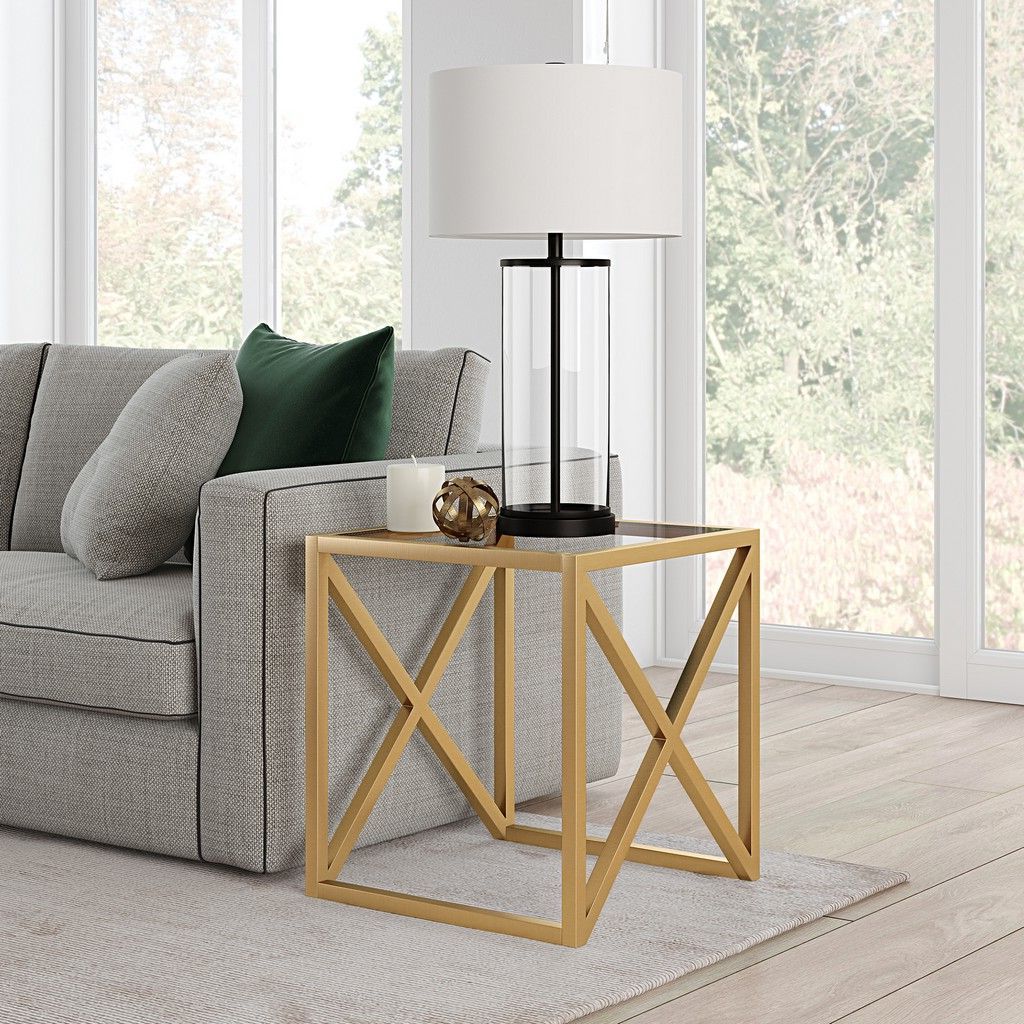 Calix Brass Finish Side Table – Hudson & Canal St0260 | Bronze Side Within Addison&lane Calix Square Tables (Gallery 7 of 20)