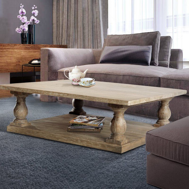 Casual Elements Solid Wood Pedestal Coffee Table | Wayfair Inside Coffee Tables With Solid Legs (Gallery 6 of 20)