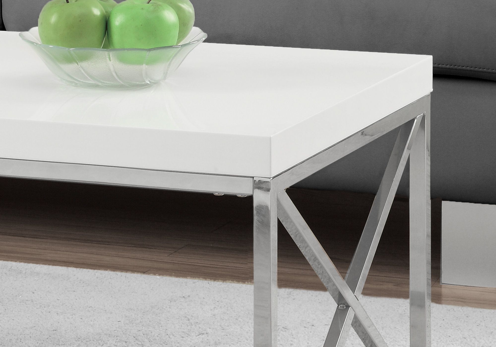 Coffee Table – Glossy White With Chrome Metal – Victoria Rose Decor Pertaining To Glossy Finished Metal Coffee Tables (View 3 of 20)