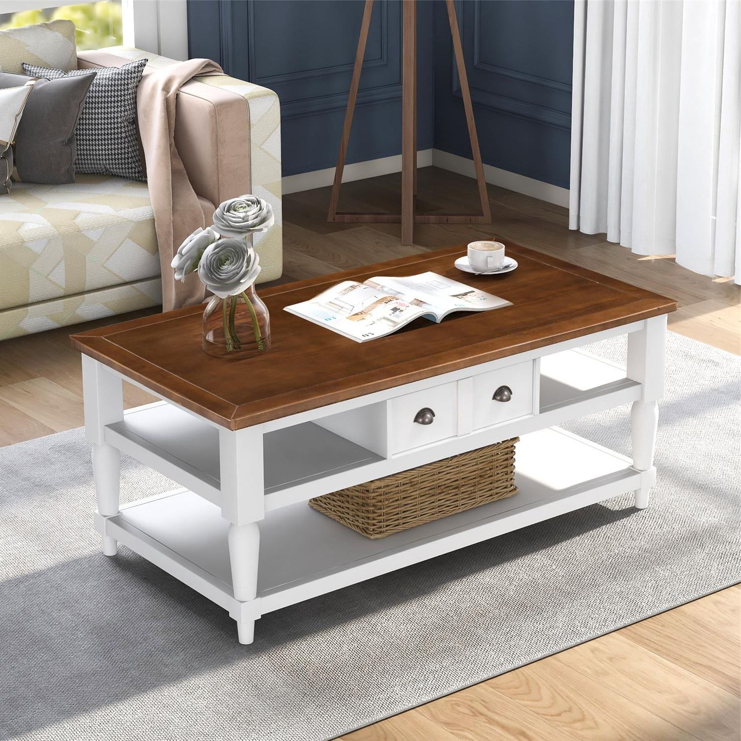 Coffee Table Modern White Side Table With 1 Drawer 1 Shelf And Metal For Metal 1 Shelf Coffee Tables (View 3 of 20)
